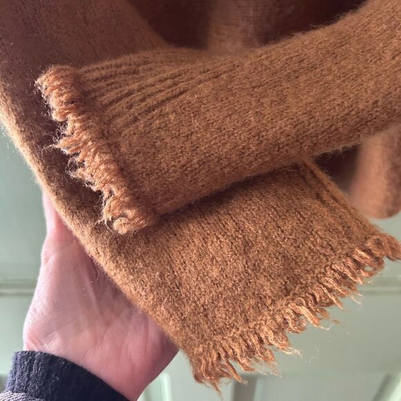 Vince Brown rust Cashmere wool Blend Raw Hem Turtleneck Sweater cropped - Picture 3 of 7
